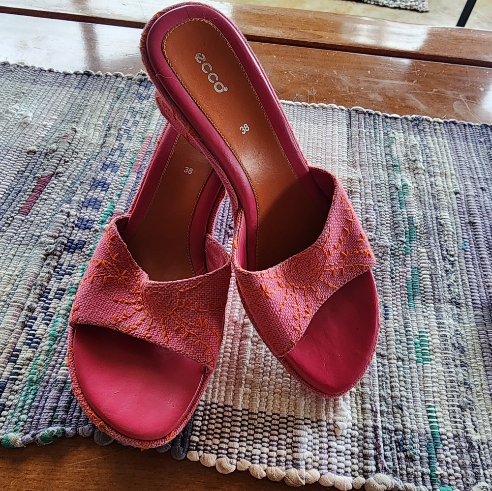 ECCO SLide Heeled Sandals Pink and Orange sz 38 - Picture 2 of 10